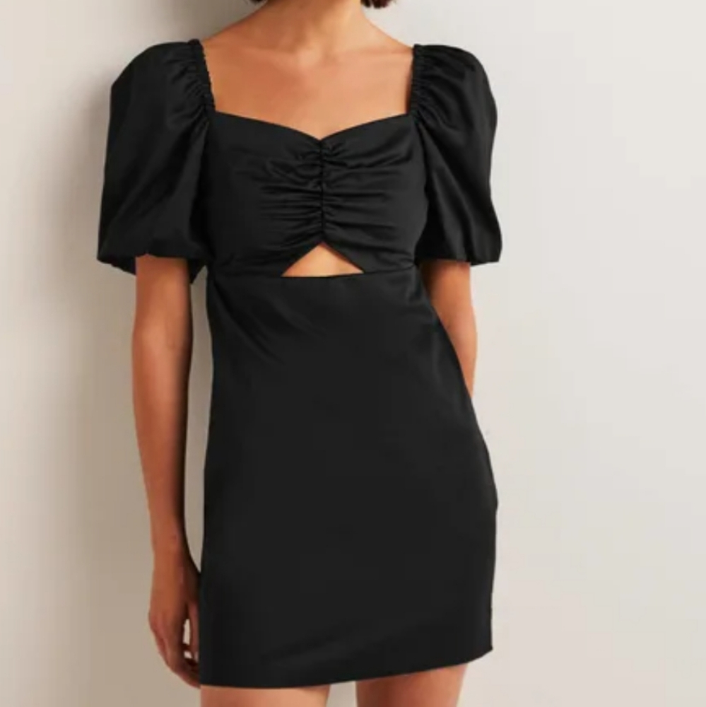Boden black 100% cotton Cut Out Detail puff sleeve Mini Dress. Size 8L. NWT.